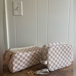 Checkered Weekend Bag, 2 makeup bags and keychain wristlet Set (matching pieces)